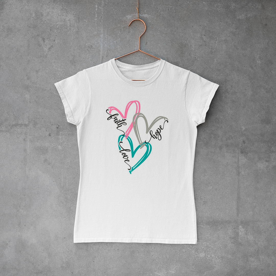 Camiseta Baby Look - Faith, Hope, Love