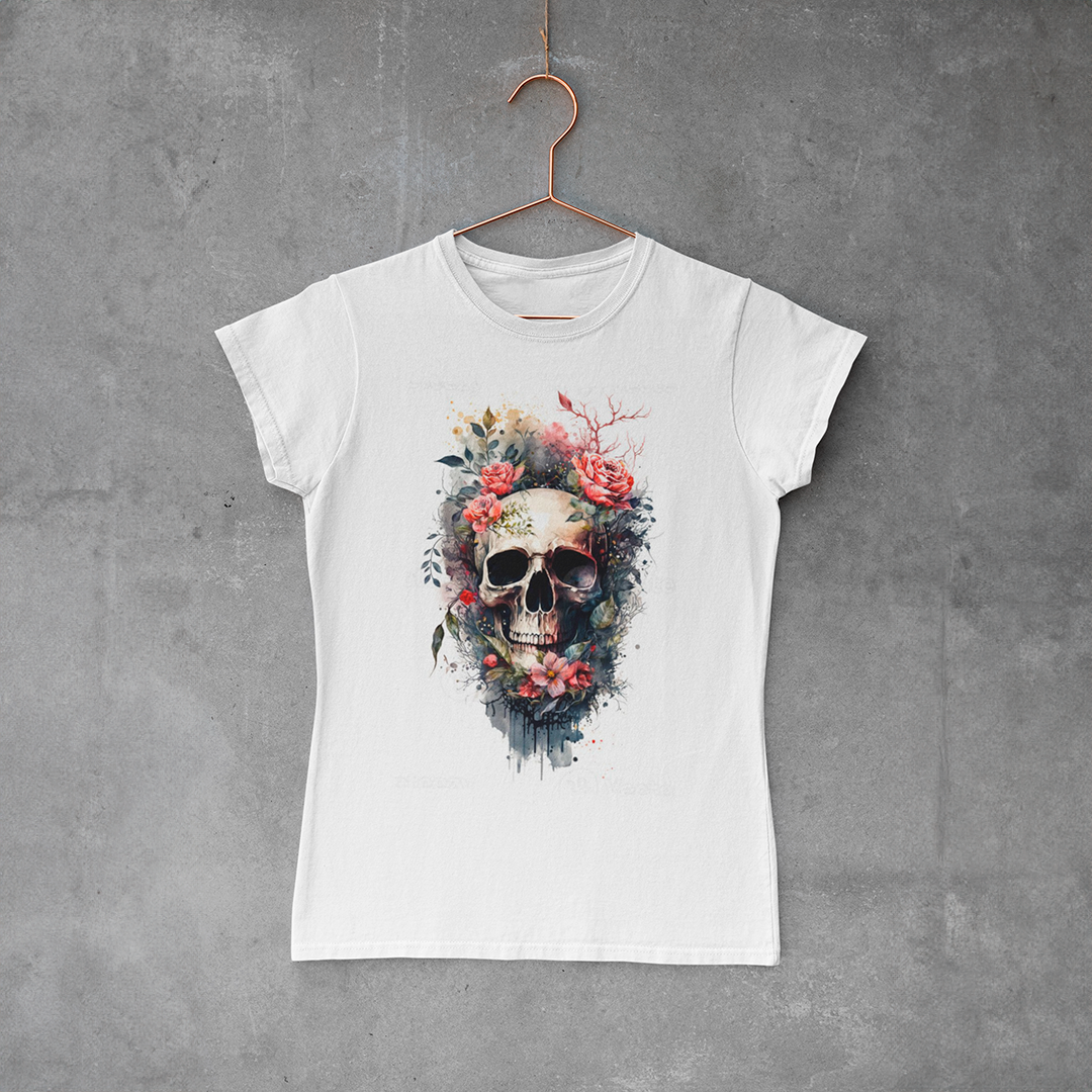 Camiseta Baby Look - Flowers And Bones